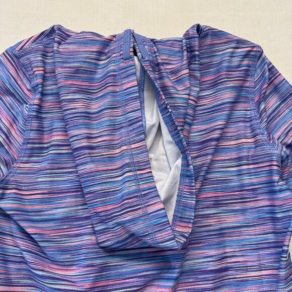 LAND'S END Athletic Pullover Hoodie Girls Youth Size L 10/12 Purple Pink Stripe - Picture 6 of 14